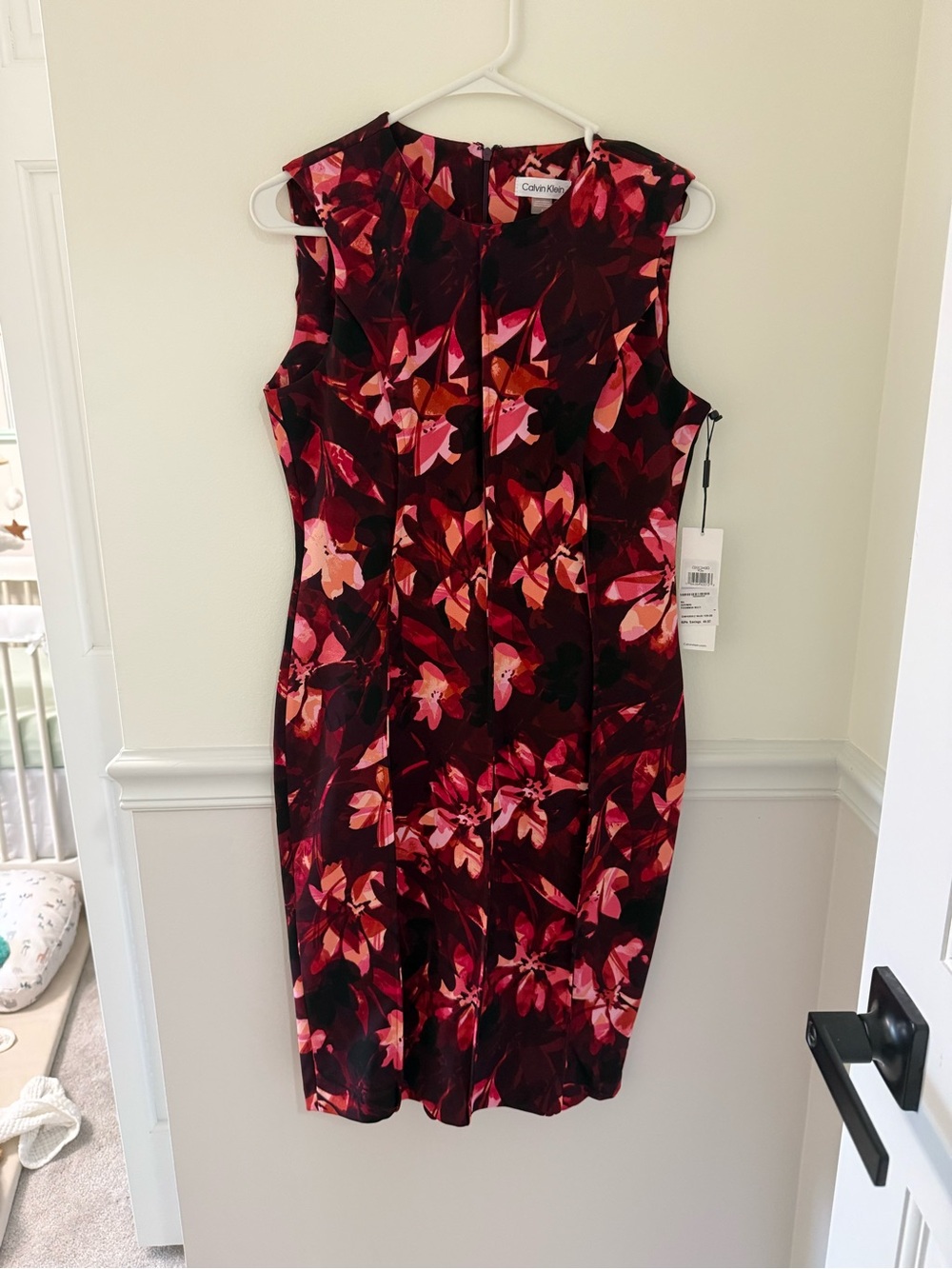 Calvin Klein Sleeveless Floral Midi Dress in Burgundy and Pink
